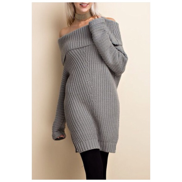 Off Shoulder Grey Sweater - Picture 2 of 9